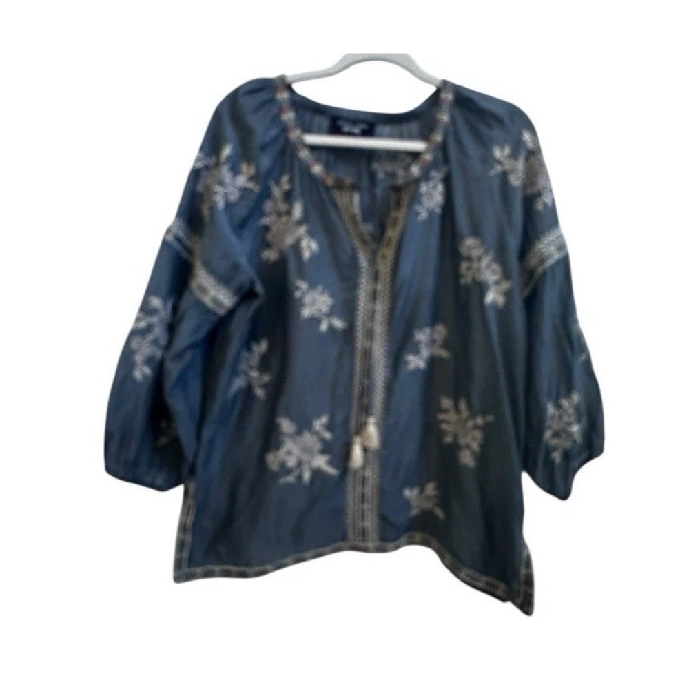 Johnny Was‎ Workshop Sophia Top Embroidered Peasant Blouse Silk Blend Sz Medium - Picture 3 of 8